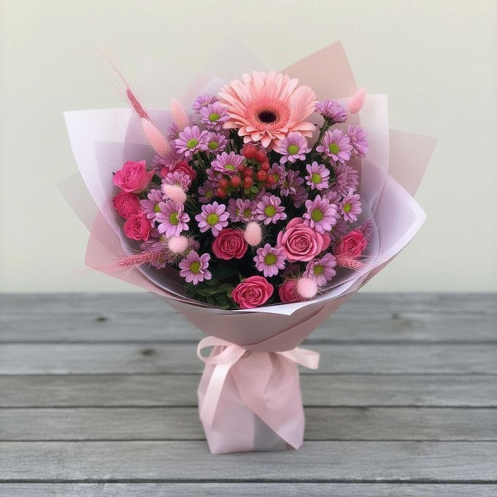 Букет цветов из: Розы, Герберы и Хризантемы в Воргашоре