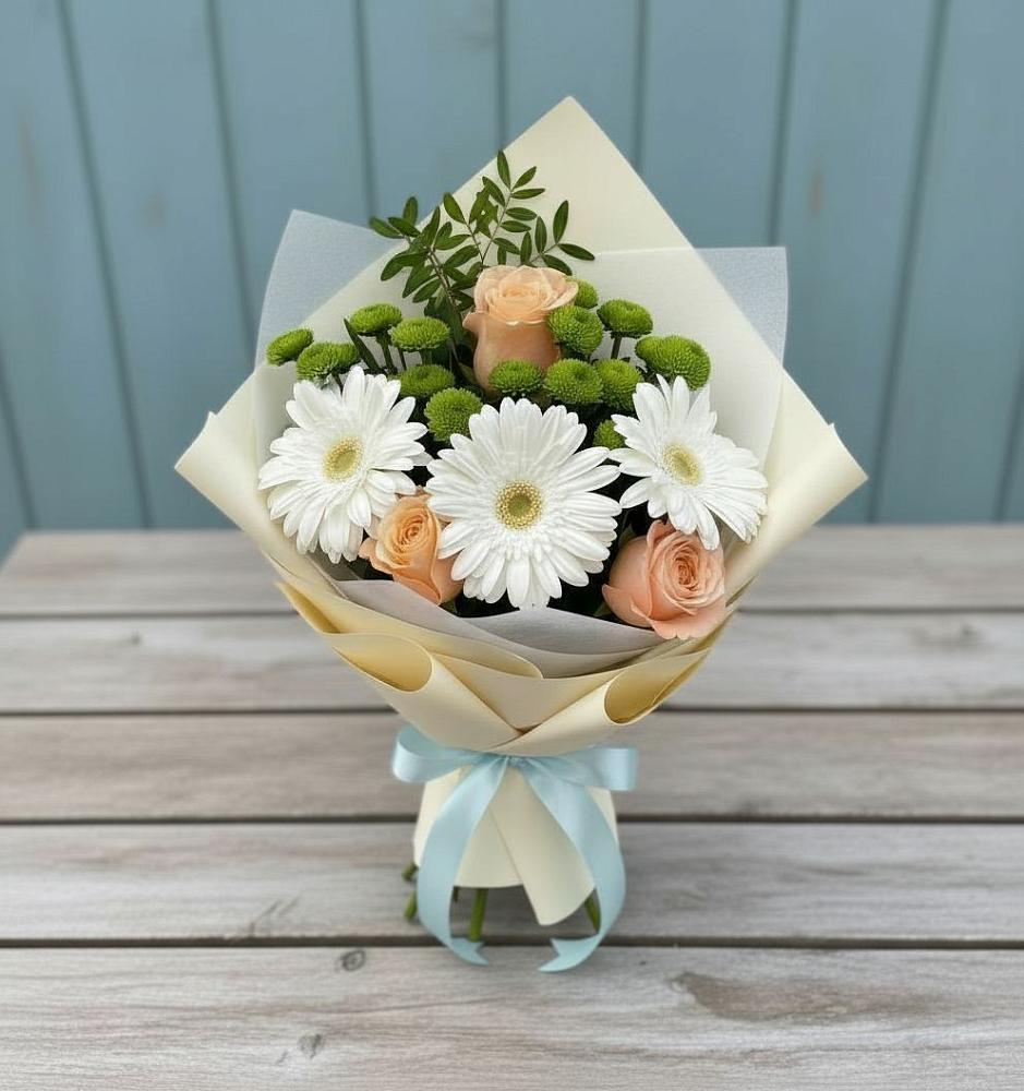 Букет цветов из: Герберы, Розы и Хризантемы в Воргашоре