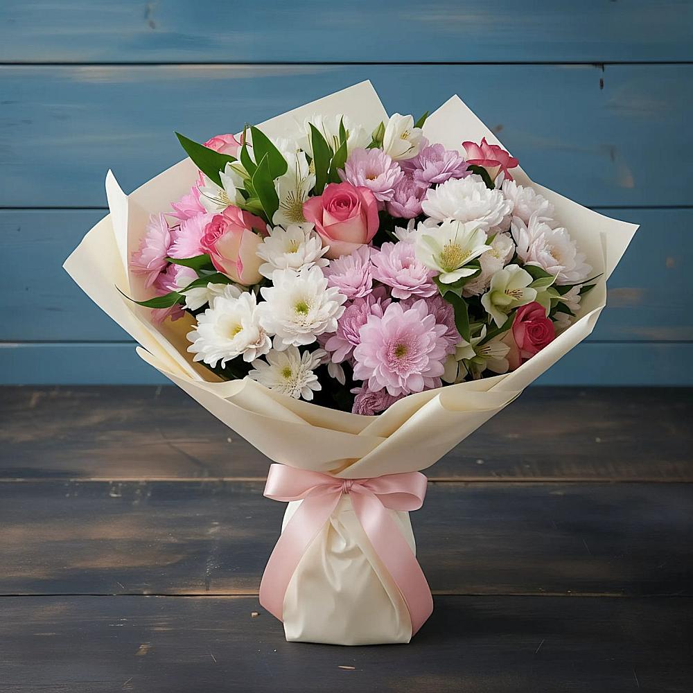 Букет цветов из: Хризантемы, Альстромерии и Розы в Воргашоре